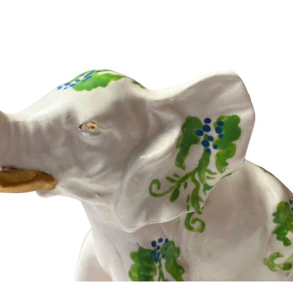 Handcrafted PORCELAIN White TRUNK UP Elephant Gold &Floral Figurine-Japan/SIGNED - Picture 8 of 14